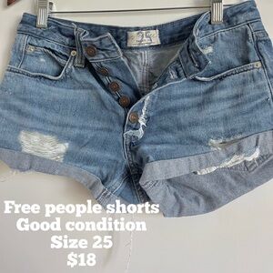 Free People Distressed Blue Jean Shorts